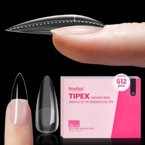 Beetles Tipex Instant Apex Nail Tips, 512 Pieces Medium Stiletto Pre-Building & Pre-Etched Strong Thick Acrylic Nail Tips 16 Sizes for Flat Nails, Press on Nails Valentine's Day Gifts for Women