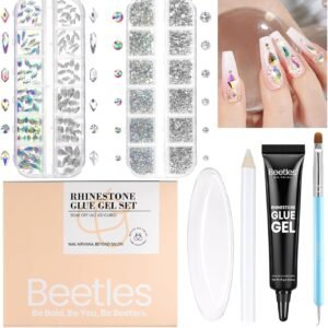 Rhinestone Nail Glue Set - AB Crystal Glass Gems with Nail Rhinestone Glue and Nail Brush