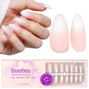 Medium Almond Pre-French Tip Press on Nails in 150PCS 15 Sizes#005