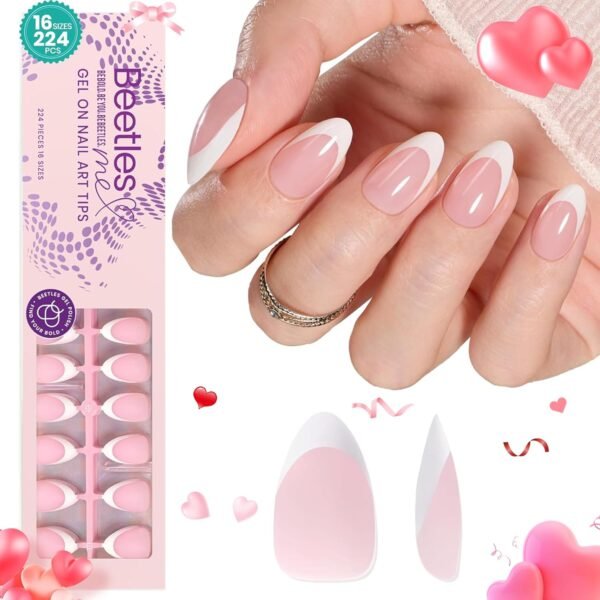 71NFFs438sL._SL1500 Beetles French Tips Press on Nails,224 pcs Short Almond Beetles Gel X Nail Tips,16 Size Extra Short Press on Nails Fake Nails DIY Salon for Women