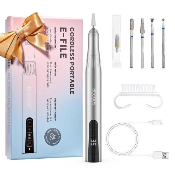 Silver Professional E-file Electric Nail Drill Set-Includes 5 Multifunctional Drill Bits