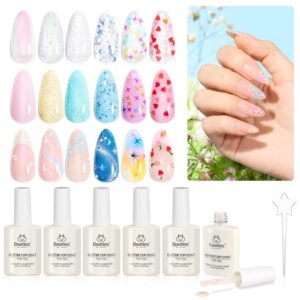 Beetles 6 Pcs Heart Star Reflective Glitter Gel Top Coat Set