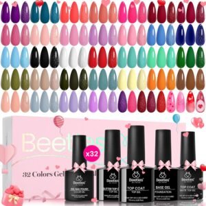 Fingertip Palette - Valentine Nails Prime 32 Gel Colors Set with Top and Base Coat (5ml/Each)
