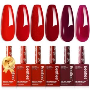 Beetles Bloody Red Valentine Nails Glitter Gel Polish Set