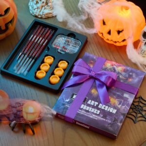 Halloween Nail Art Brushes - 6pcs Nail Art Pens with Pumpkin Palette Holder Halloween Charms