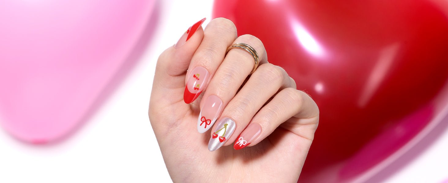 beetles Valentine's Day press on nails
