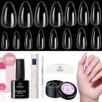 Almond Medium-Nail Tips Extension Kit with Handheld Nail Lamp (15 Sizes)