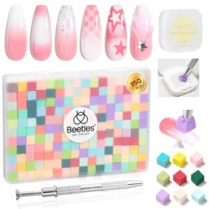 Beetles 150Pcs Soft Nail Sponges for Ombre Colorful Nail Sponge with Grabbing Pen - White Pat Painting Gel Polish Kit