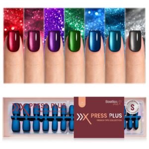 Beetles X Press Cat Eye Nails - 16 Sizes 224 Pcs 7 Colors Short Square Press On Nails Natural Salon Quality
