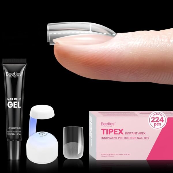 Beetles Tipex Gel Nail Kit  Pre-Extra Short Square: 16 Sizes 224 Pcs Pre-Building False Nail Tips