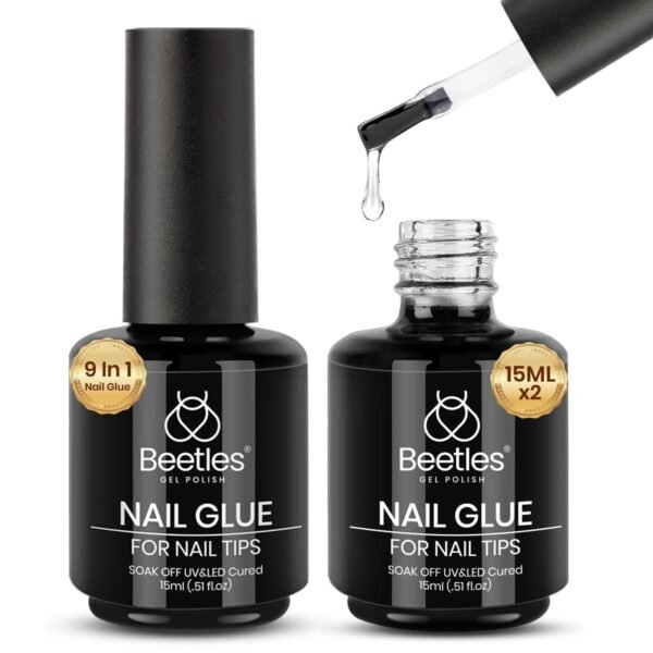 Beetles Gel Polish 9 In 1 Gel Nail Glue for Clear Acrylic Nail Tips 2 Pcs 15ml Long Lasting Nail Gel Kit