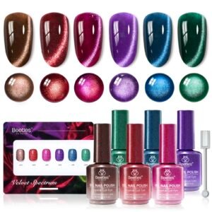 Beetles Cat Eye Gel Nail Polish Set - 6 Colors 15ML Glitter Gel Polish Kit Red Pink Brown Burgundy Purple Blue Green