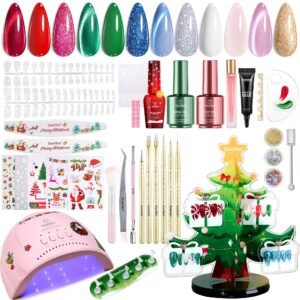 Beetles 67Pcs Gel Nail Kit Crystal Christmas Gifts - 12 Colors Cat Eye Red Glitter Gel Polish Kit