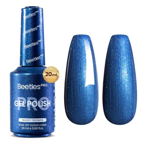 Beetles Pro Blue Gel Polish - Ghost Feelings, Dark Blue Color 20ML Glitter Gel Polish