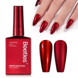 Beetles Red Chrome Nail Polish - Cherry Mirror Chrome Nail Polish Metallic Effect Quick-Drying Glossy