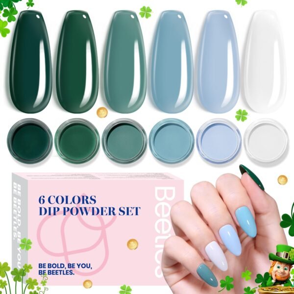Glossy Lake |  6 Color Powder Dip Starter White Bule Salon Green Nail Kit set