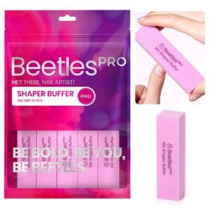 Beetles Pro 10-Pcs Nail Buffer – Professional 100 Grit Sanding Blocks Nail Files