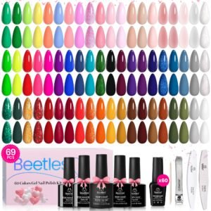 Beetles Gel Nail Polish Set | 60 PCS 60 Colors Long Wearing Neon Pastel 69pcs