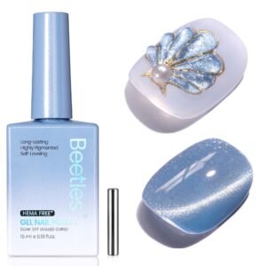 Beetles Glacial Sigh HEMA FREE Gel Nail Polish - 15ML Icy Blue Nails Glassy Blue Glitter Cat Eye Gel Polish