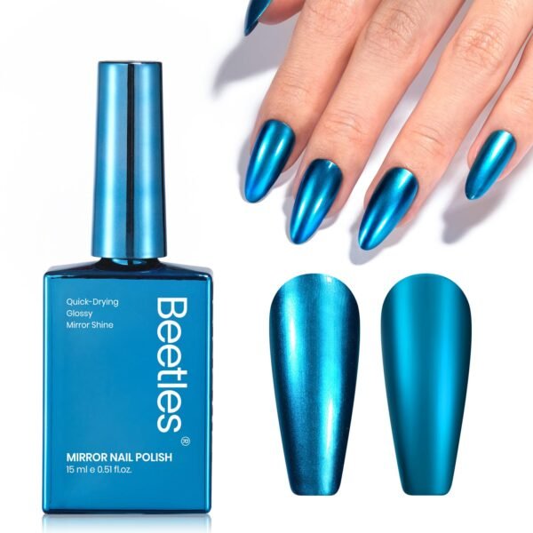 Beetles Metallic Blue Nail Polish - Blue Mirage Mirror Nail Polish Quick-Drying & High Gloss Nail Lacquer Metallic Effect