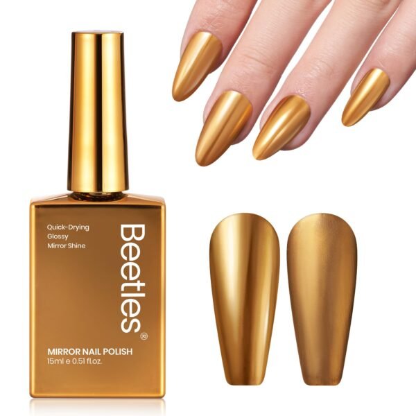 Beetles Mirror Gold Nail Polish – Golden Shine Quick-Drying Metallic Fingernail Polish Glossy Mirror Shine
