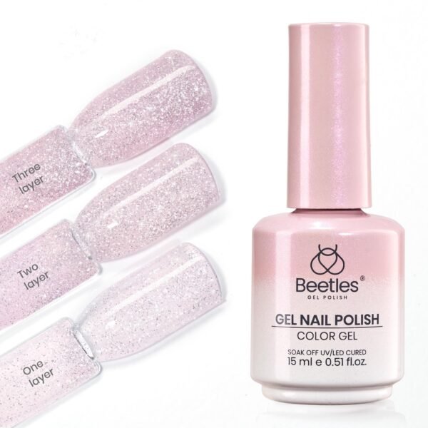 Beetles Glitter Pink Gel Nail Polish -  Valentines Nails 15ML Soft Glow Fragments Pink Nude Natural Glitter Gel Polish