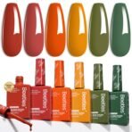 Hema Free Golden Hour - 6PCS Burgundy Orange Dark Red Green Gel Nail Polish Kit