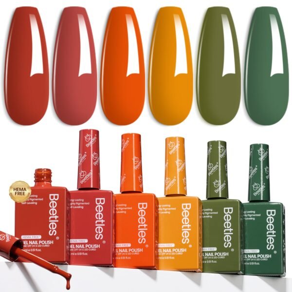 Hema Free Golden Hour - 6PCS Burgundy Orange Dark Red Green Gel Nail Polish Kit