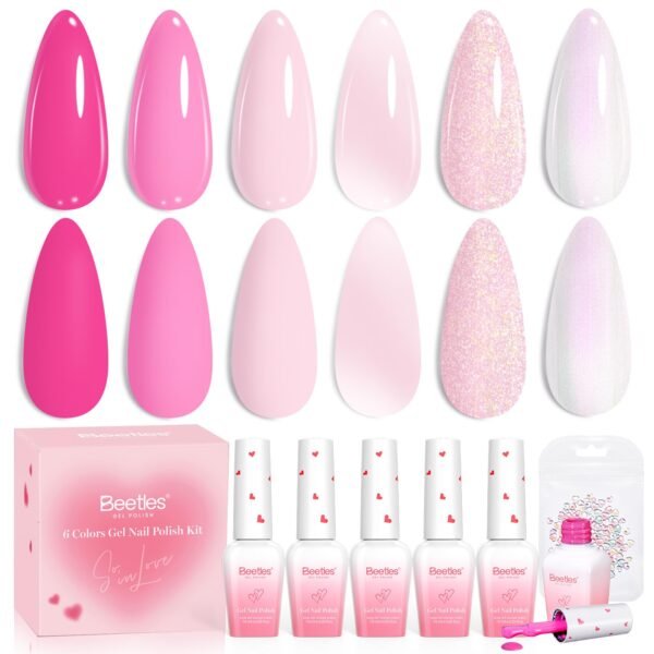 Beetles Valentine Nails Gel Polish Set - 6 Blush Cotton Pink Colors