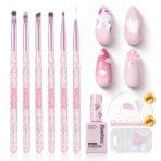 Pink Color Gel & Floral Nail Brushes: Precision Gel Application