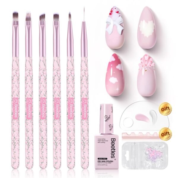Pink Color Gel & Floral Nail Brushes: Precision Gel Application