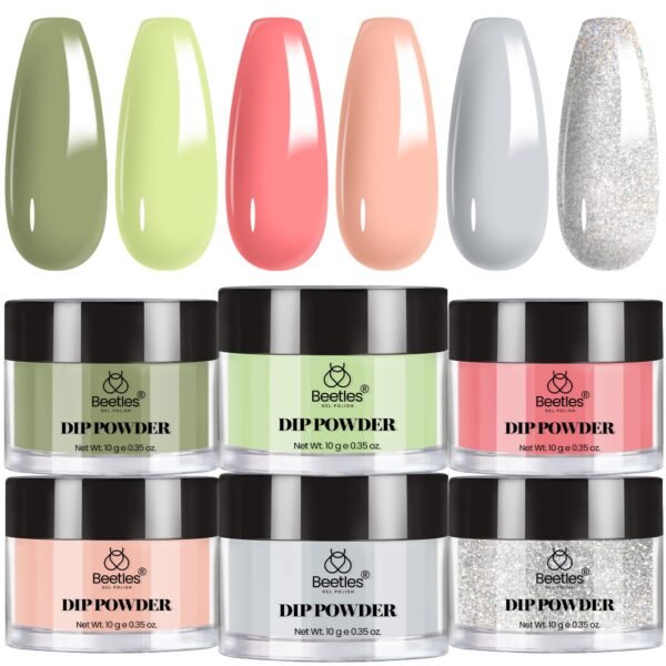 Green Glitter |  6 color D powder Dip Nail Kit set