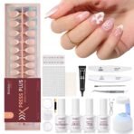 Beetles X Press Gel Nail Kit, French Tip Press On Nails Short Almond Kit with 224Pcs Nail Tips
