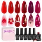 Beetles Gel Polish Luminous Ruby -  Valentines Nails 6 Colors Sheer Red Shimmer Burgundy Jelly Gel Nail Polish Set