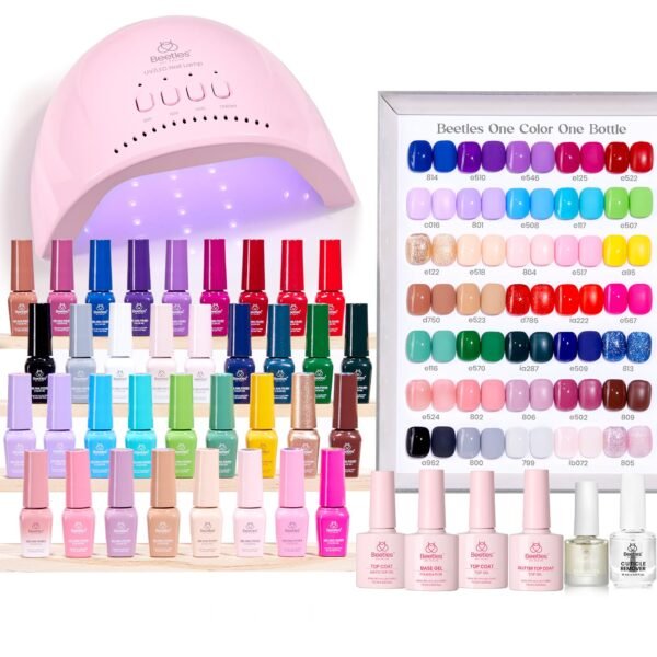 Beetles Gel Nail Polish Kit with U V Light - One Color One Bottle 35 Colors 68 Pcs Gel Polish Kit