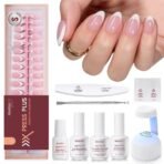 Beetles X Press Kit Gel Nail Kit - Press On Nails Short Almond Kit with 224Pcs French Nail Tips Nail