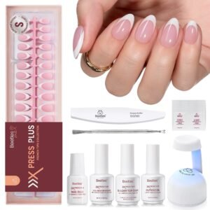 Beetles X Press Kit Gel Nail Kit - Press On Nails Short Almond Kit with 224Pcs French Nail Tips Nail