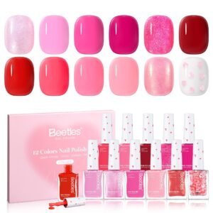 Beetles Pink Nail Polish Set - Love's Prism 12 Colors Valentine Nails Quick Dry Nail Polish Set