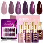 Beetles Purple Gel Polish Set - Cassis Night Collection HEMA-Free - 6 Colors 15ml Dark Purple Glitter Shimmer Color Nails