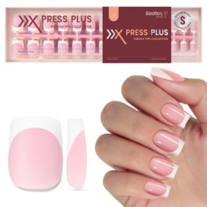 Beetles Pre-French Tips Gel Nail Tips - Pink Short Square Press 15 Sizes 150 Pcs