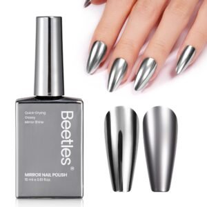 Beetles Silver Mirror Nail Polish - Chrome Glint 15ml Quick Dry Metallic Nail Polish Chrome Mirror Effect High Glossy